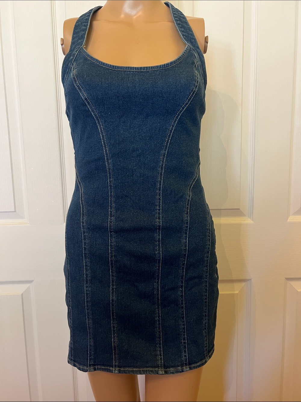 Blue Blush Dark Blue Denim Halter Mini Dress